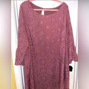 Torrid Mauve Mini Dress, Bell Sleeves with Floral Cutouts